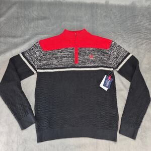 Chaps Boys 1/4 Zip Mock Neck Color Block Black & Red Holiday Sweater Size XL